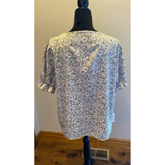 Peasant Blouse Plus Size 2XL Green Print Top Ruffle Elastic Sleeve V Neck Soft - Picture 5 of 8